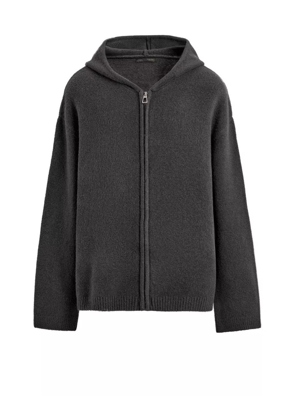 Zara Men's Charcoal Zip-Up Hooded Sweater
